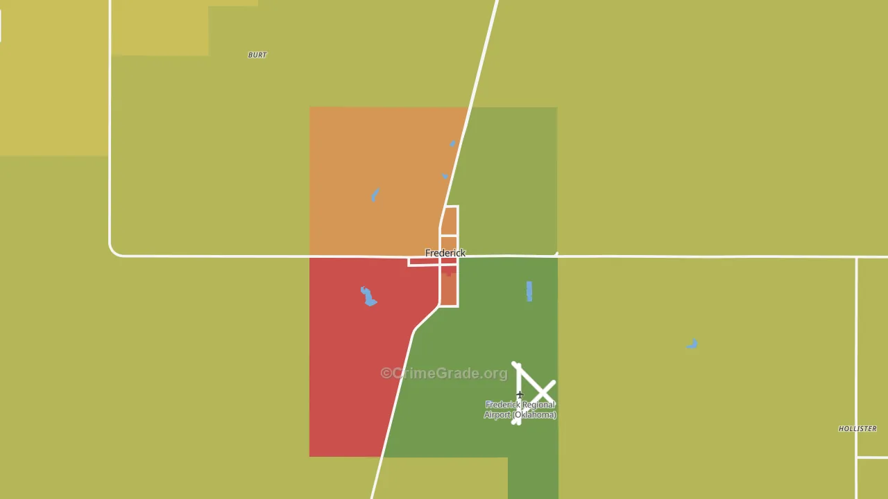 Frederick, OK Map of Burglary Rates