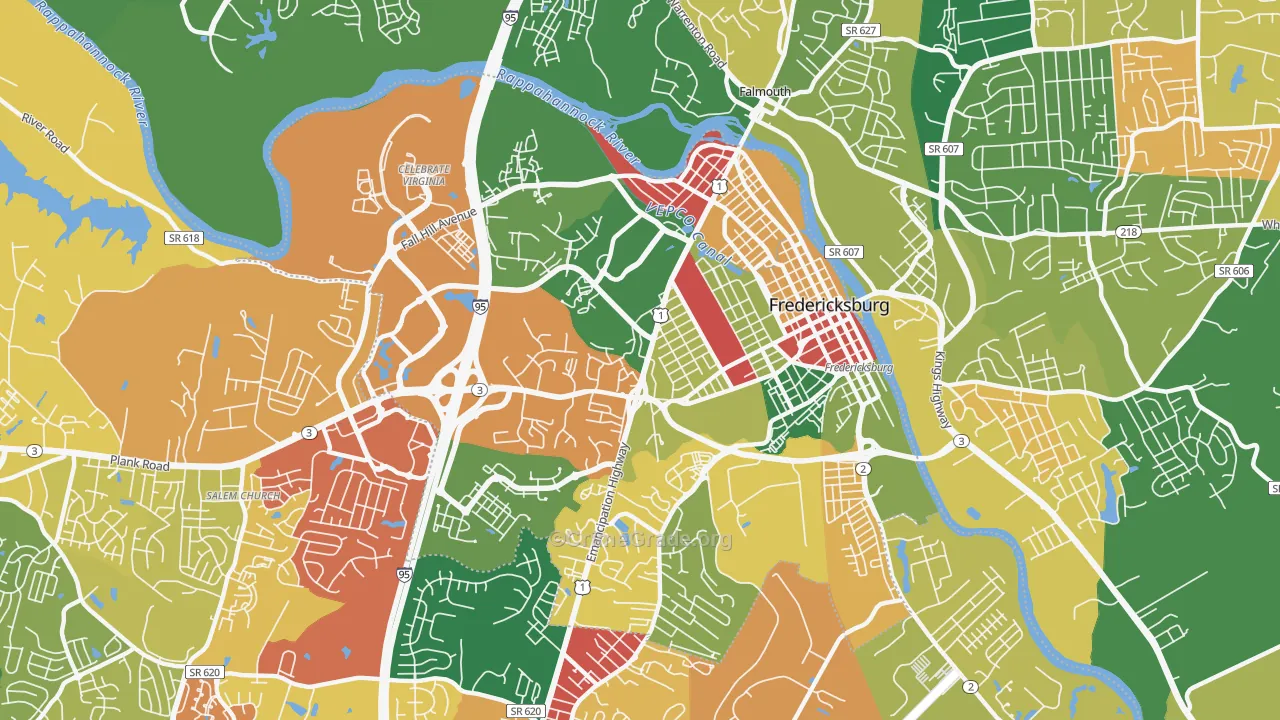 Fredericksburg City, VA Map of Burglary Rates