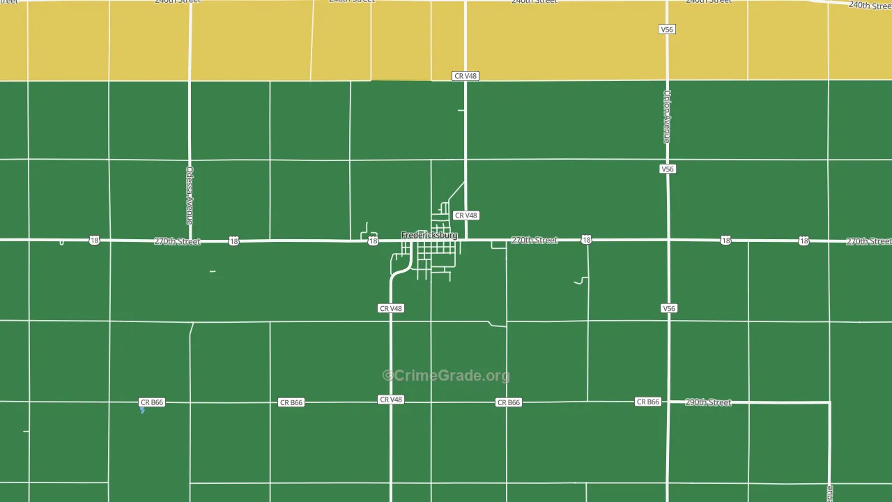 Fredericksburg, IA Map of Burglary Rates