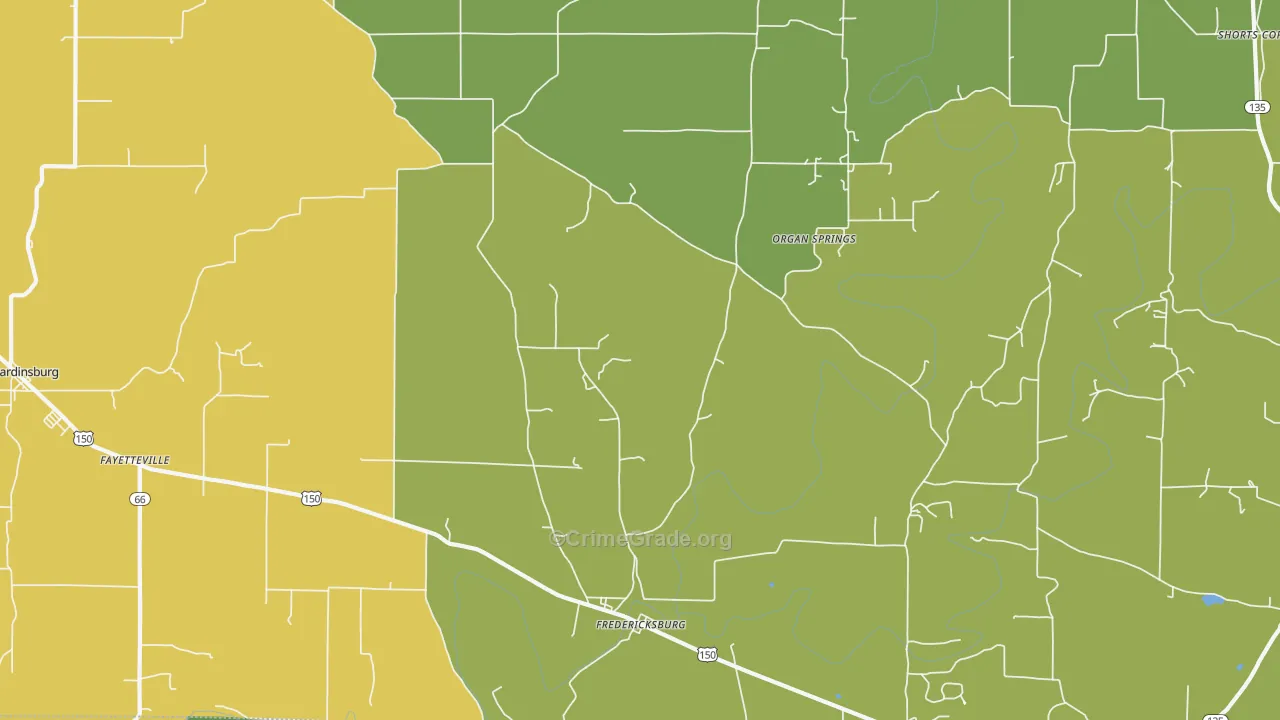Fredericksburg, IN Map of Burglary Rates