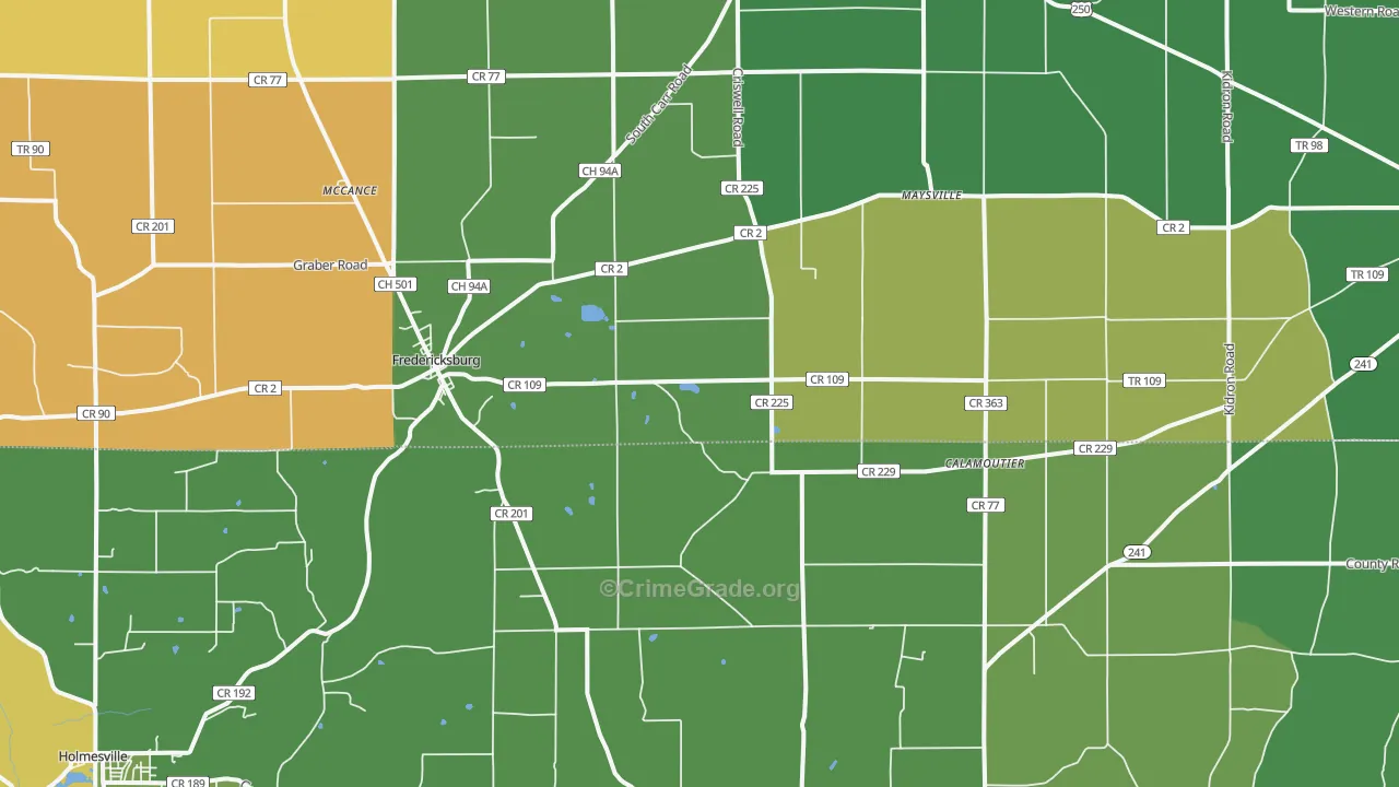 Fredericksburg, OH Map of Burglary Rates