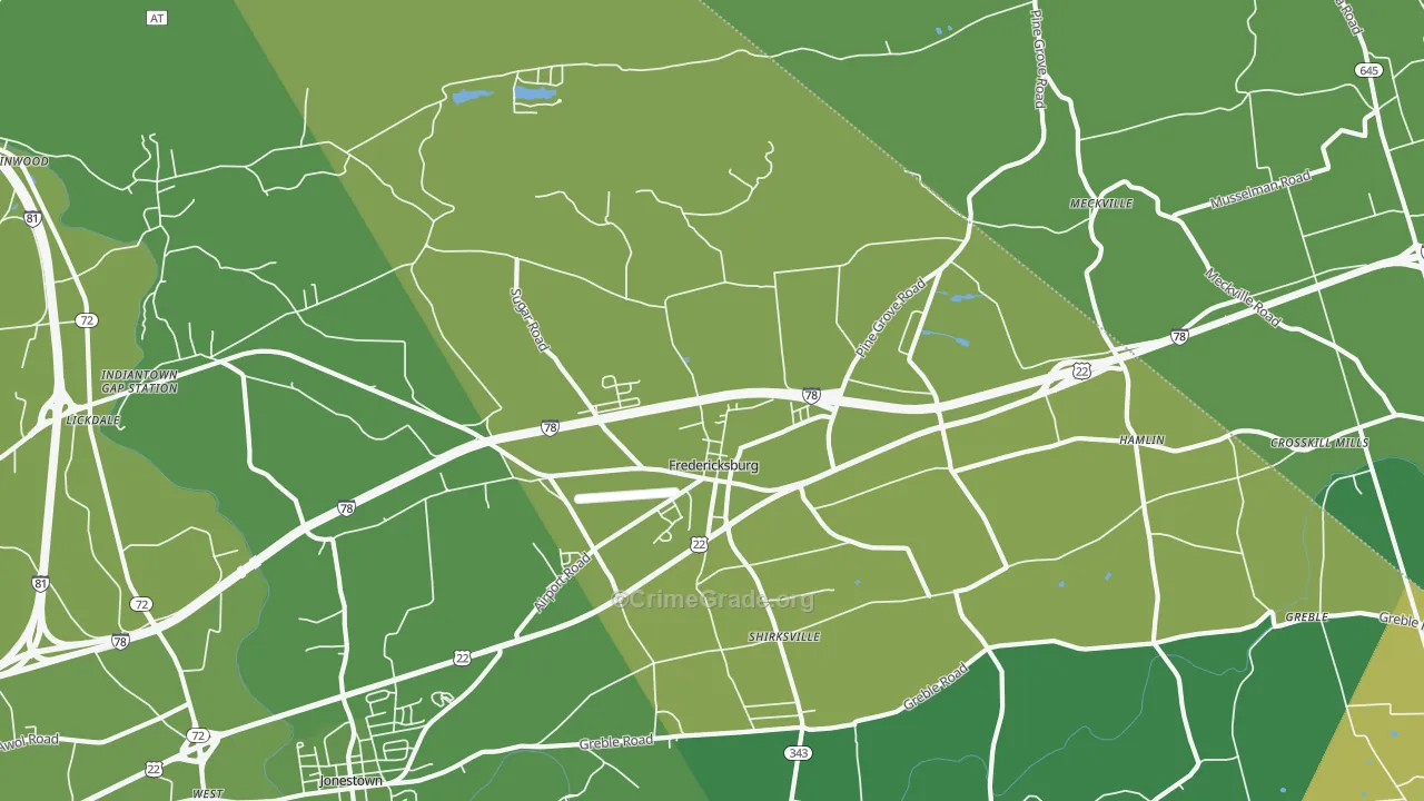 Fredericksburg, PA Map of Burglary Rates