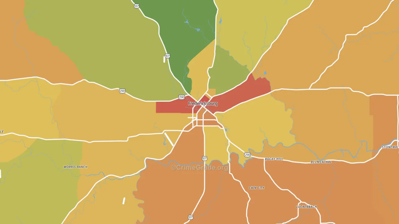 Fredericksburg, TX Map of Burglary Rates