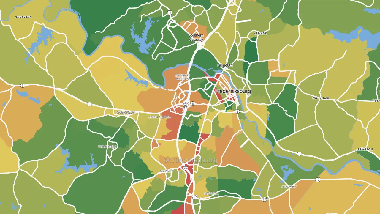 Fredericksburg, VA Map of Burglary Rates