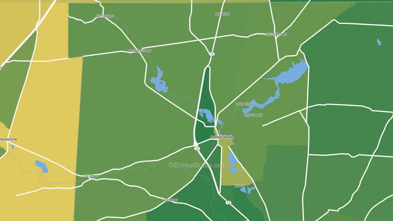 Fredericktown, OH Map of Burglary Rates