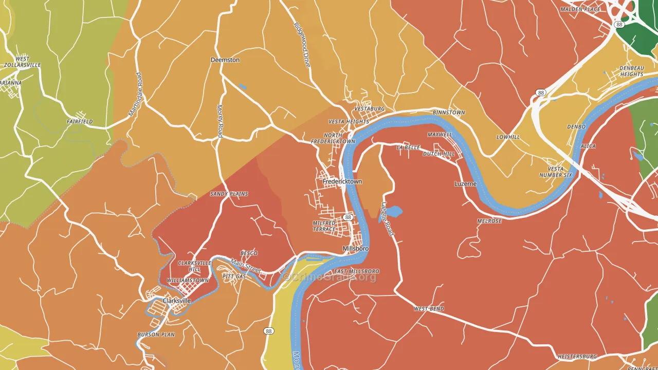Fredericktown, PA Map of Burglary Rates