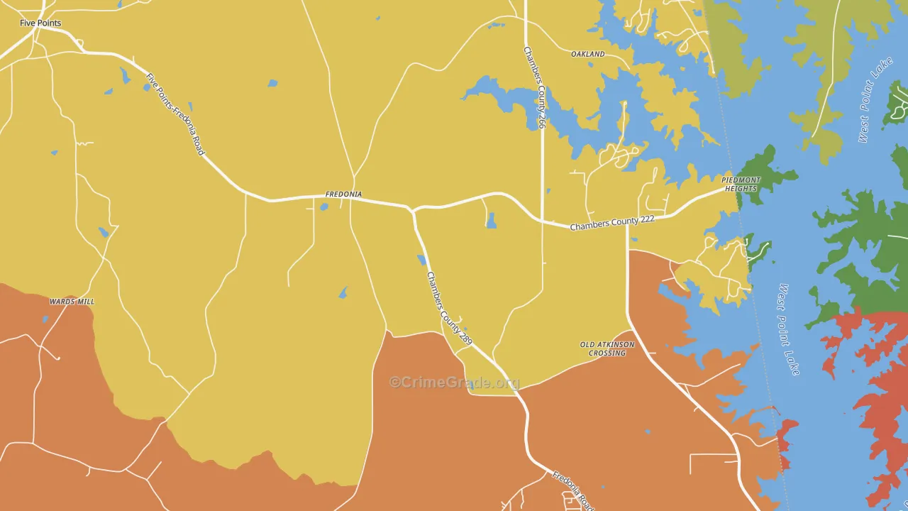 Fredonia, AL Map of Burglary Rates