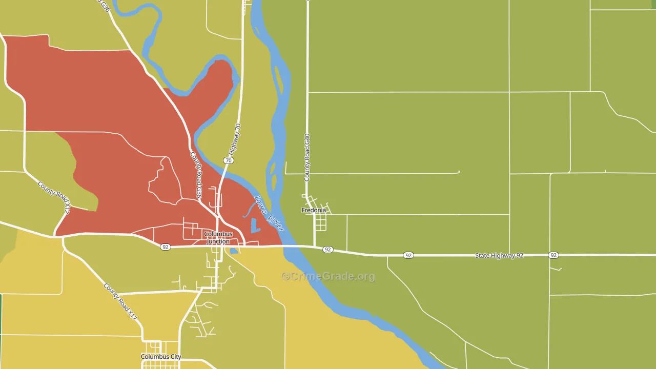 Fredonia, IA Map of Burglary Rates