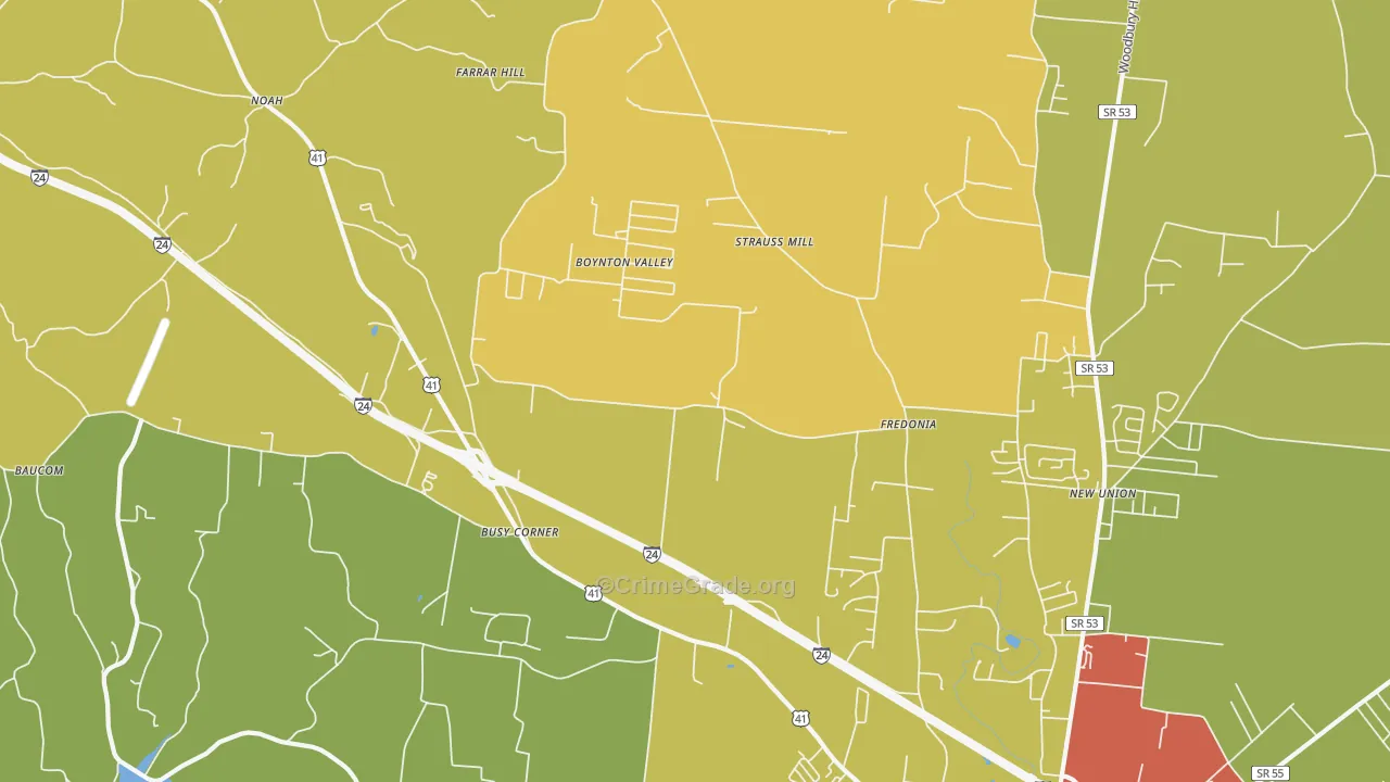 Fredonia, TN Map of Burglary Rates