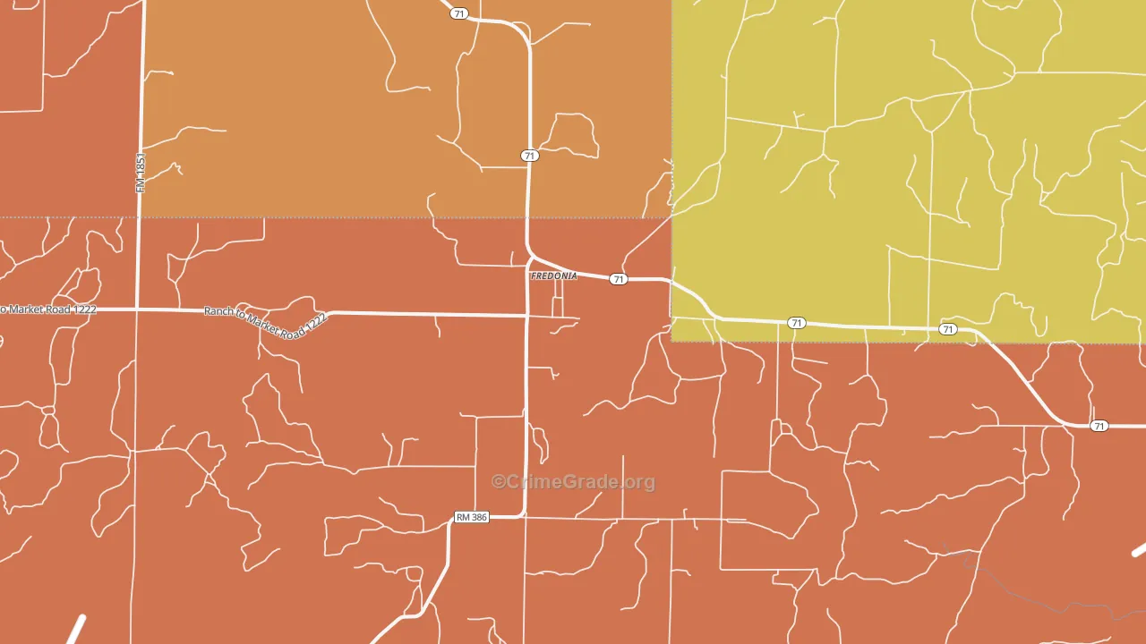 Fredonia, TX Map of Burglary Rates