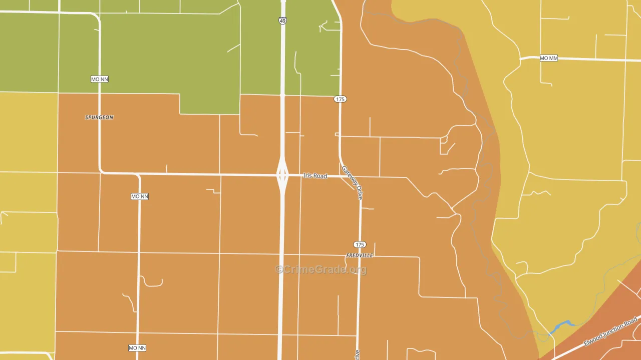 Fredville, MO Map of Burglary Rates