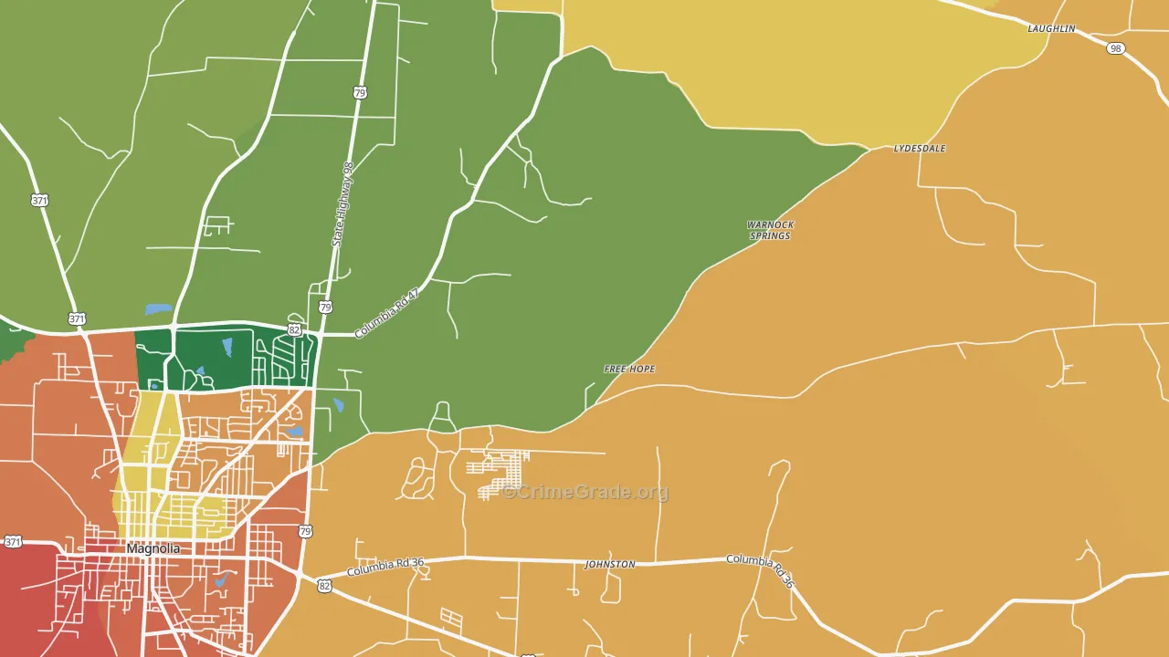 Free Hope, AR Map of Burglary Rates