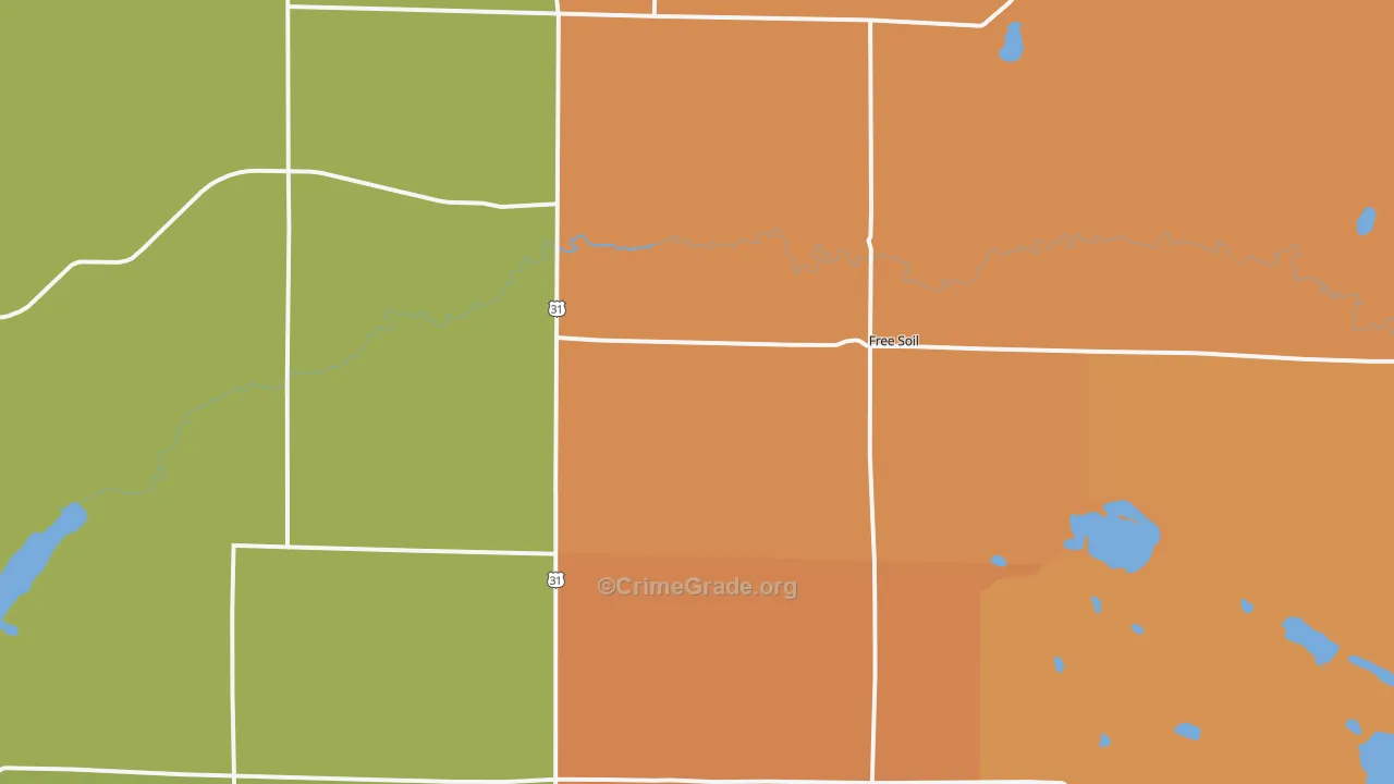 Free Soil, MI Map of Burglary Rates