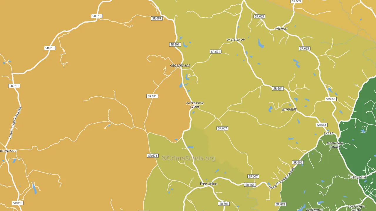 Free Union, VA Map of Burglary Rates