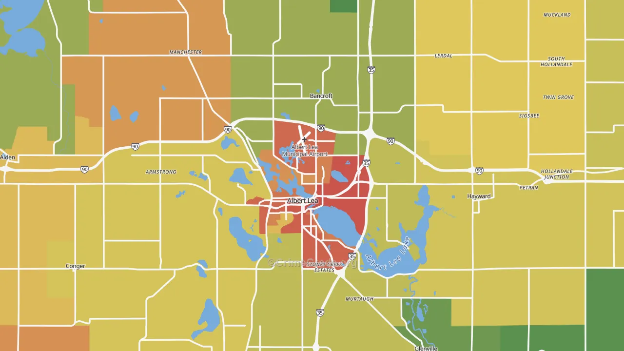 Freeborn County, MN Map of Burglary Rates