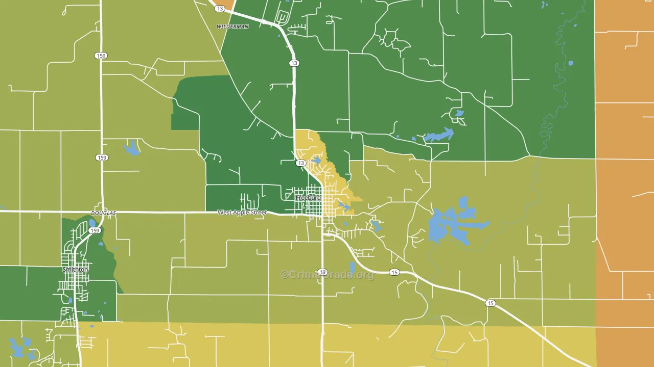 Freeburg, IL Map of Burglary Rates