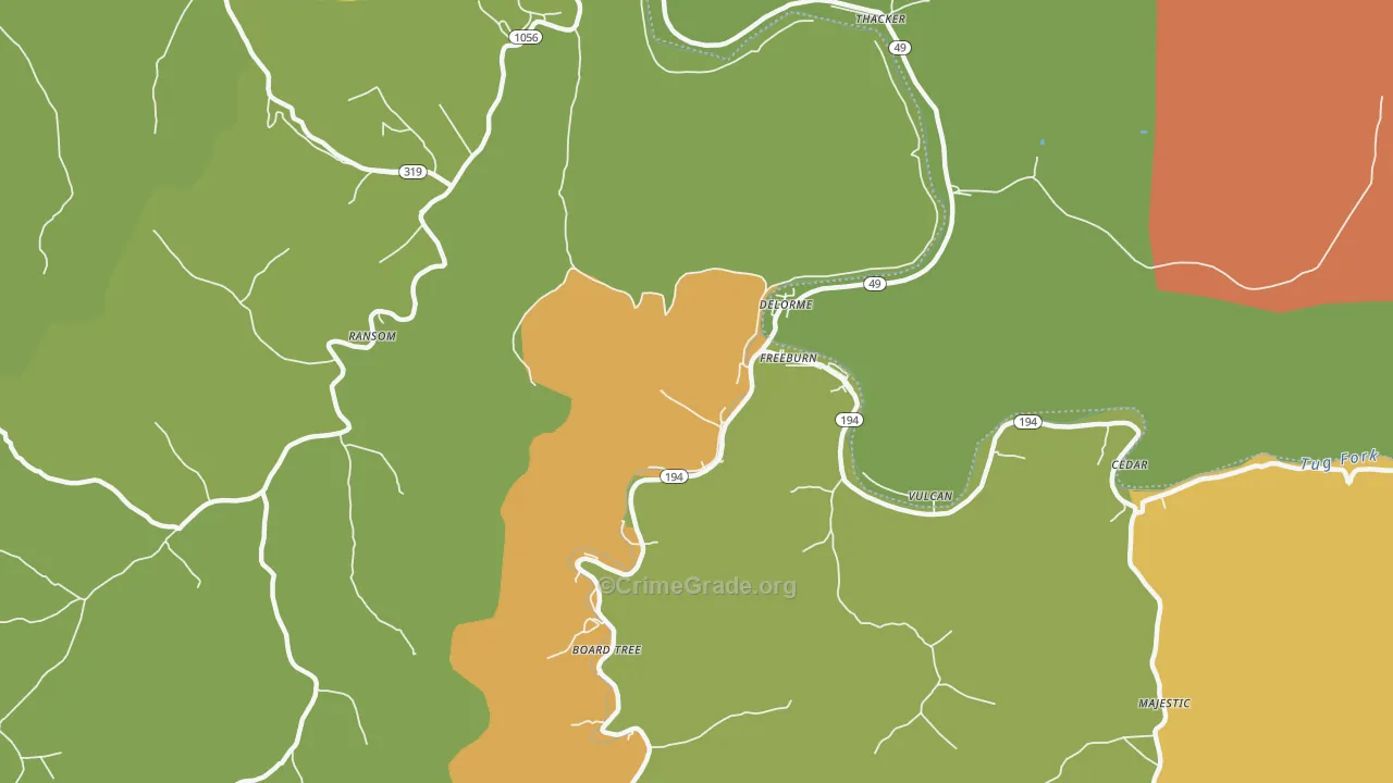 Freeburn, KY Map of Burglary Rates