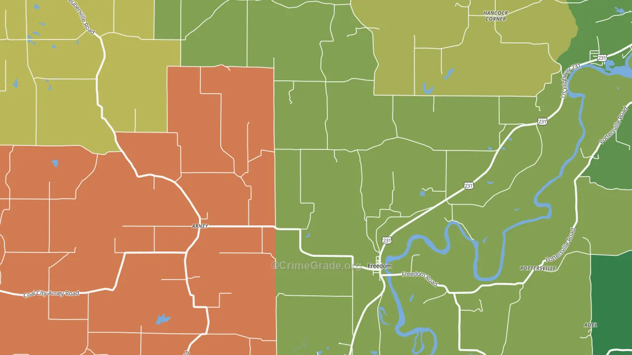 Freedom, IN Map of Burglary Rates