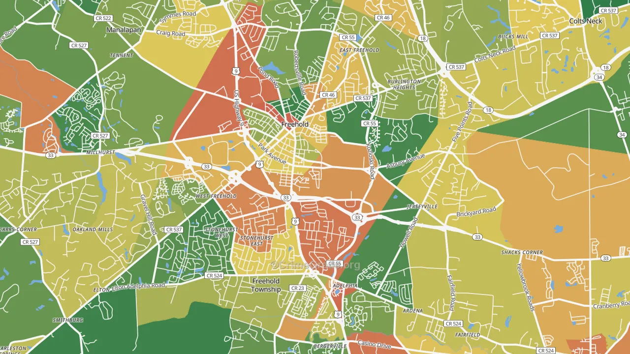 Freehold, NJ Map of Burglary Rates