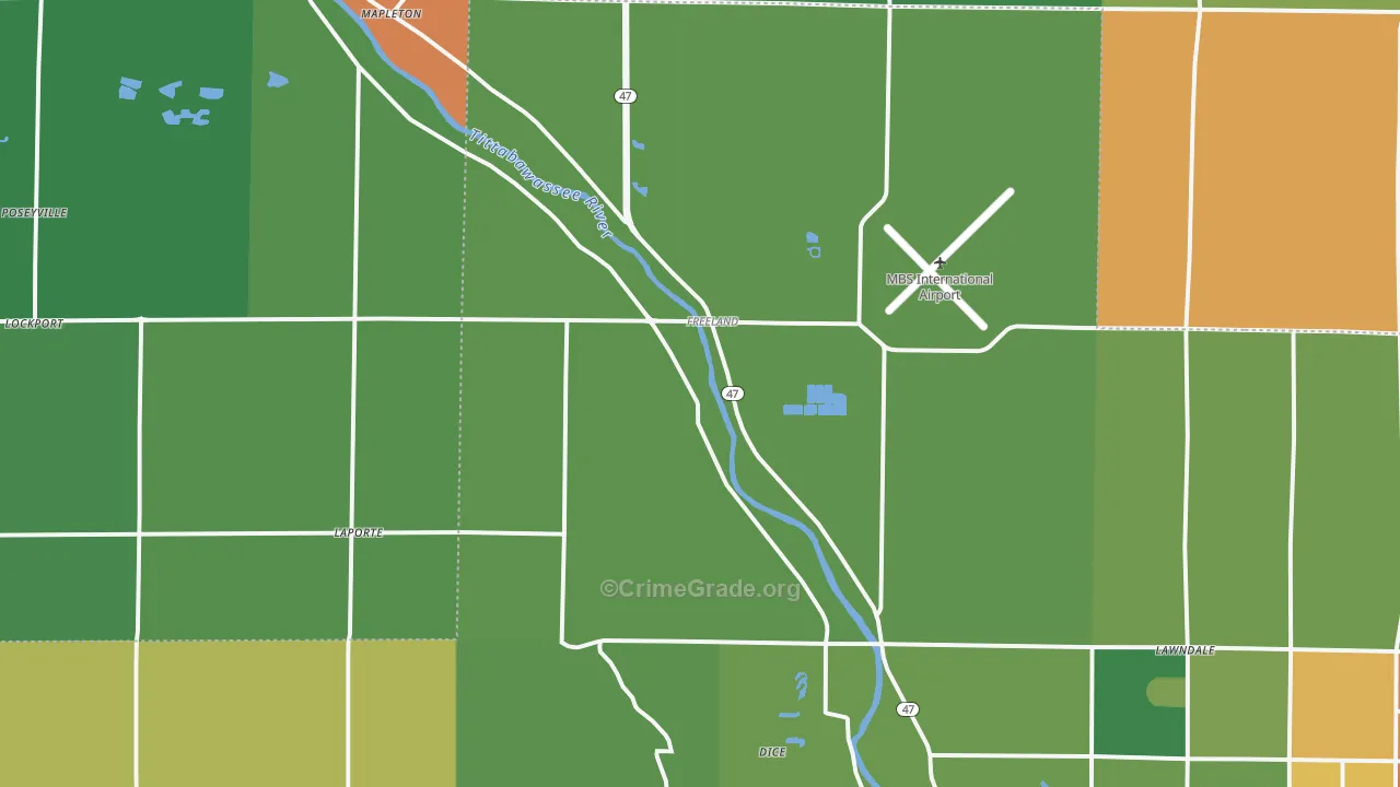Freeland, MI Map of Burglary Rates