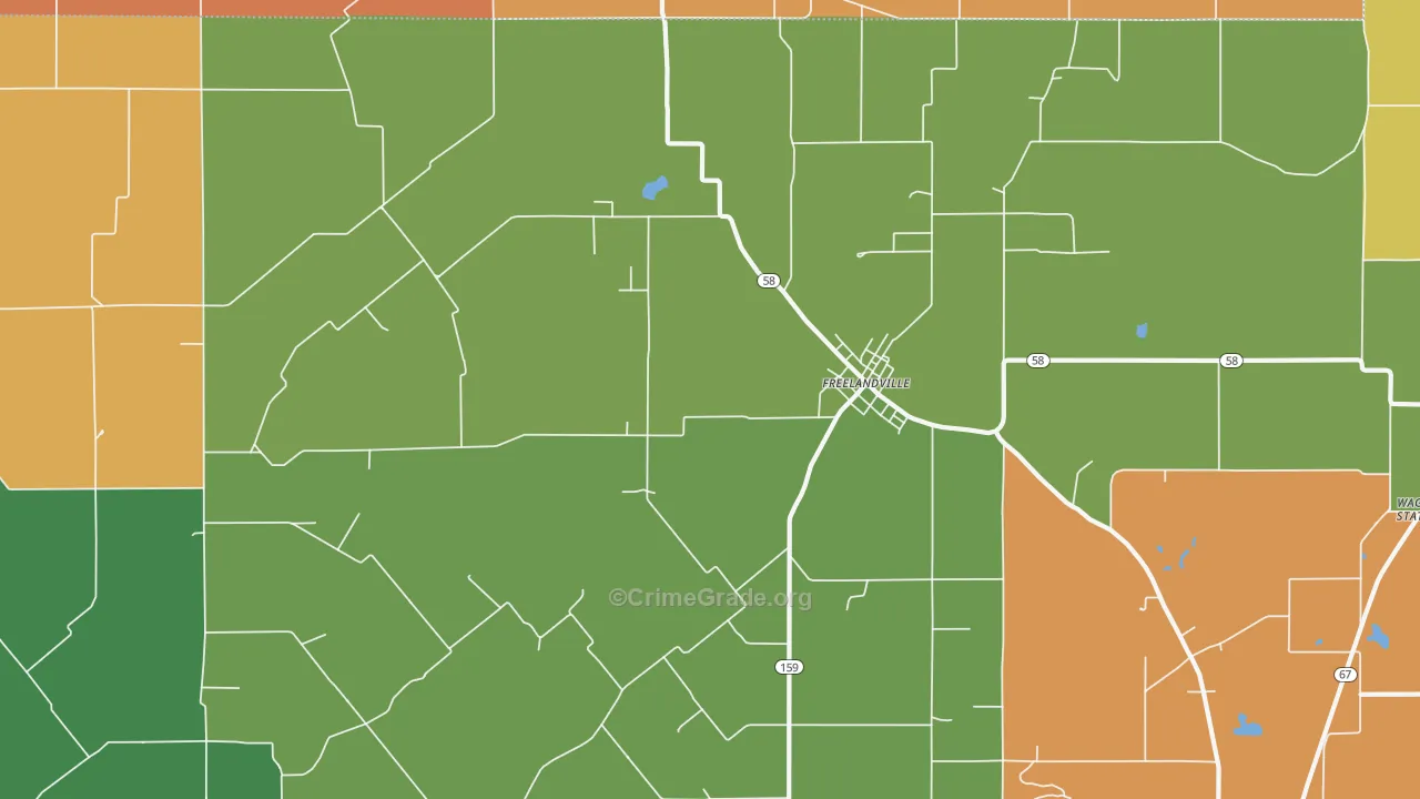 Freelandville, IN Map of Burglary Rates