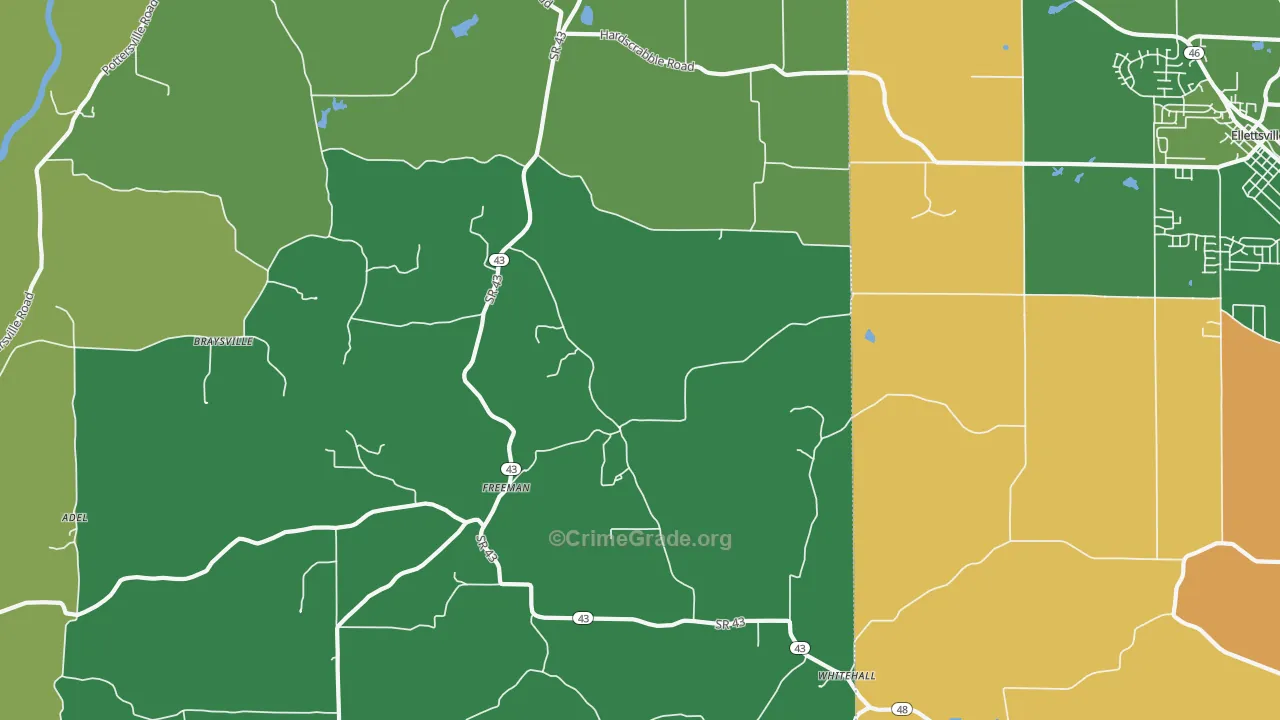 Freeman, IN Map of Burglary Rates