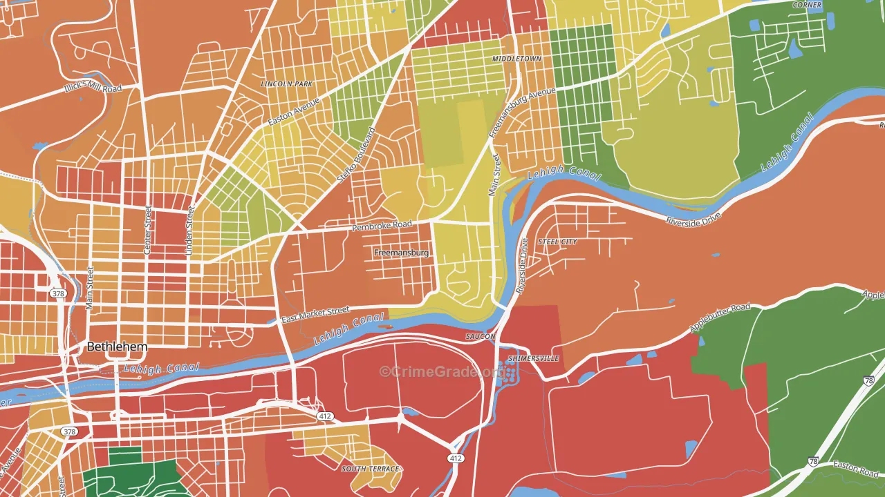 Freemansburg, PA Map of Burglary Rates