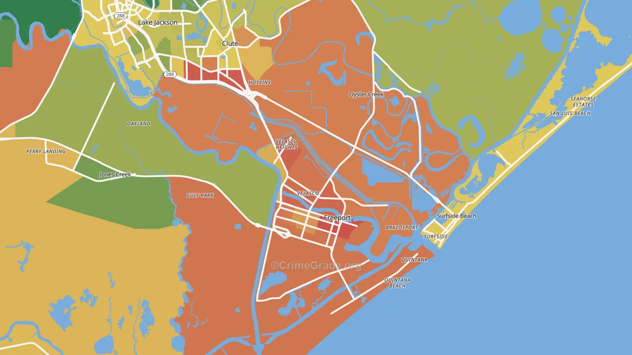 Freeport, TX Map of Burglary Rates