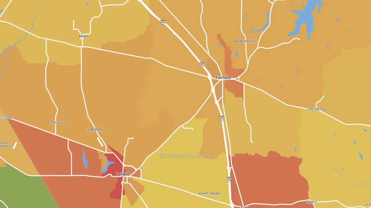 Freestone County, TX Map of Burglary Rates
