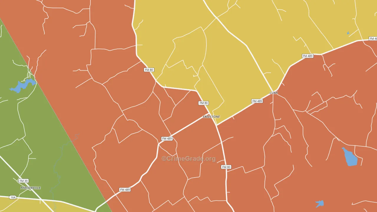 Freestone, TX Map of Burglary Rates