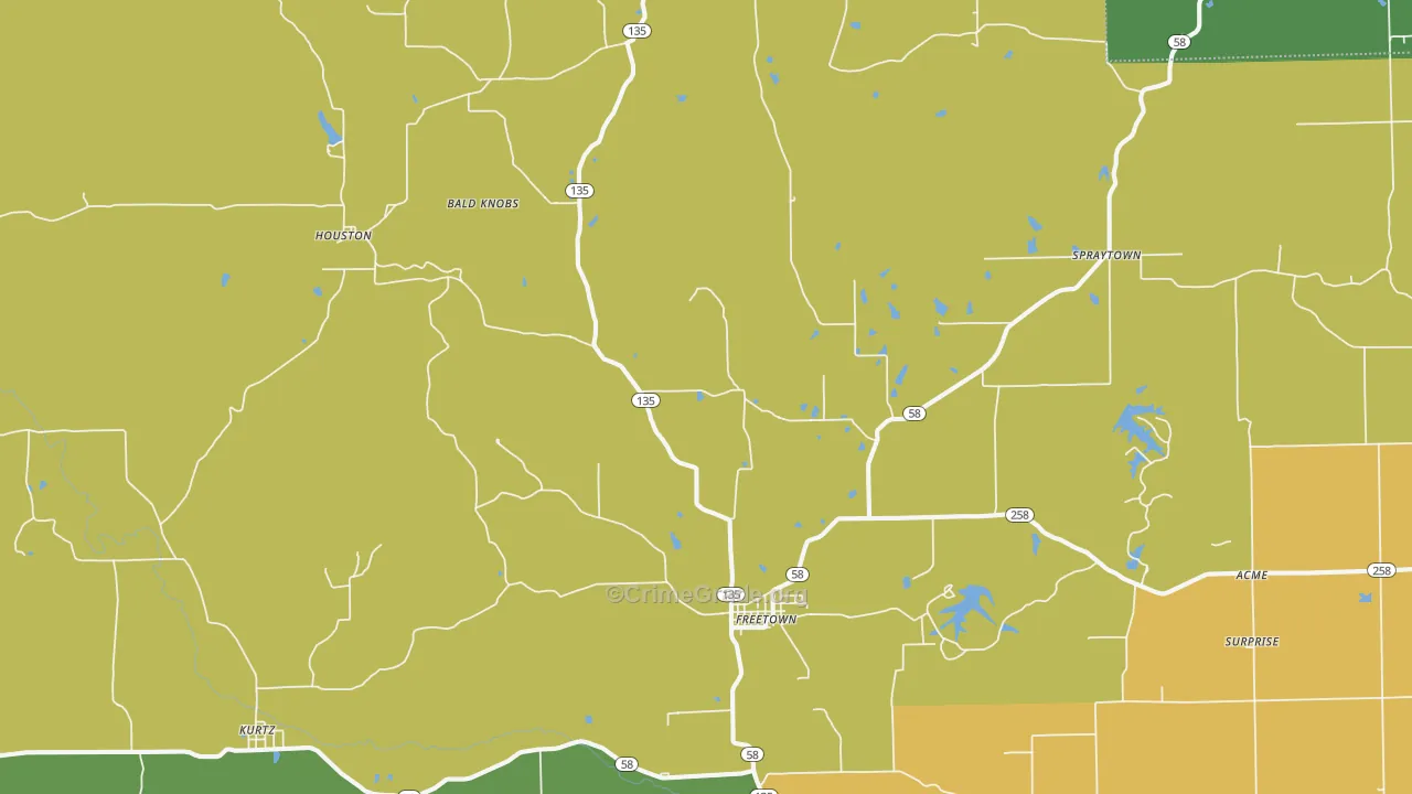 Freetown, IN Map of Burglary Rates