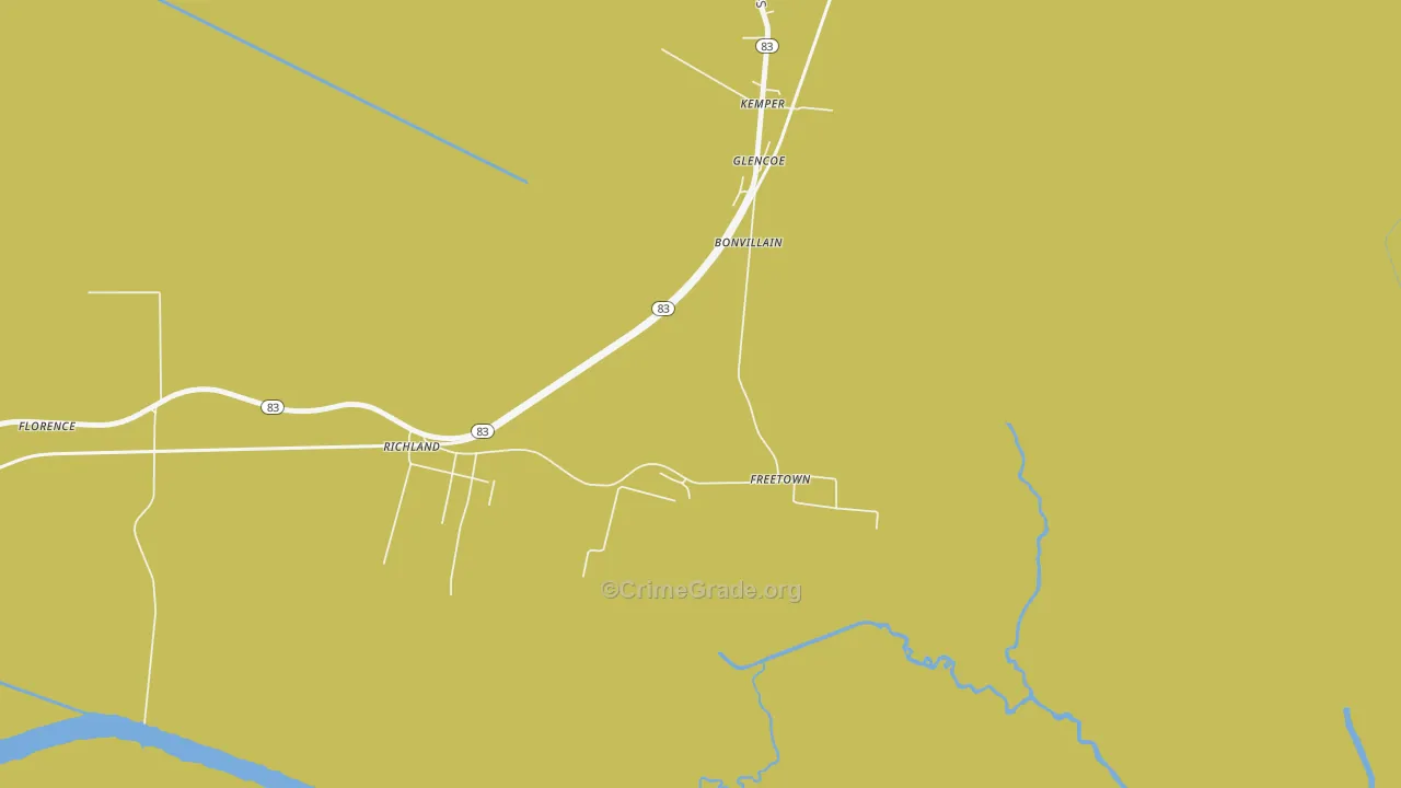 Freetown, LA Map of Burglary Rates