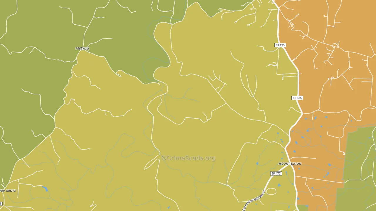 Freewill, TN Map of Burglary Rates