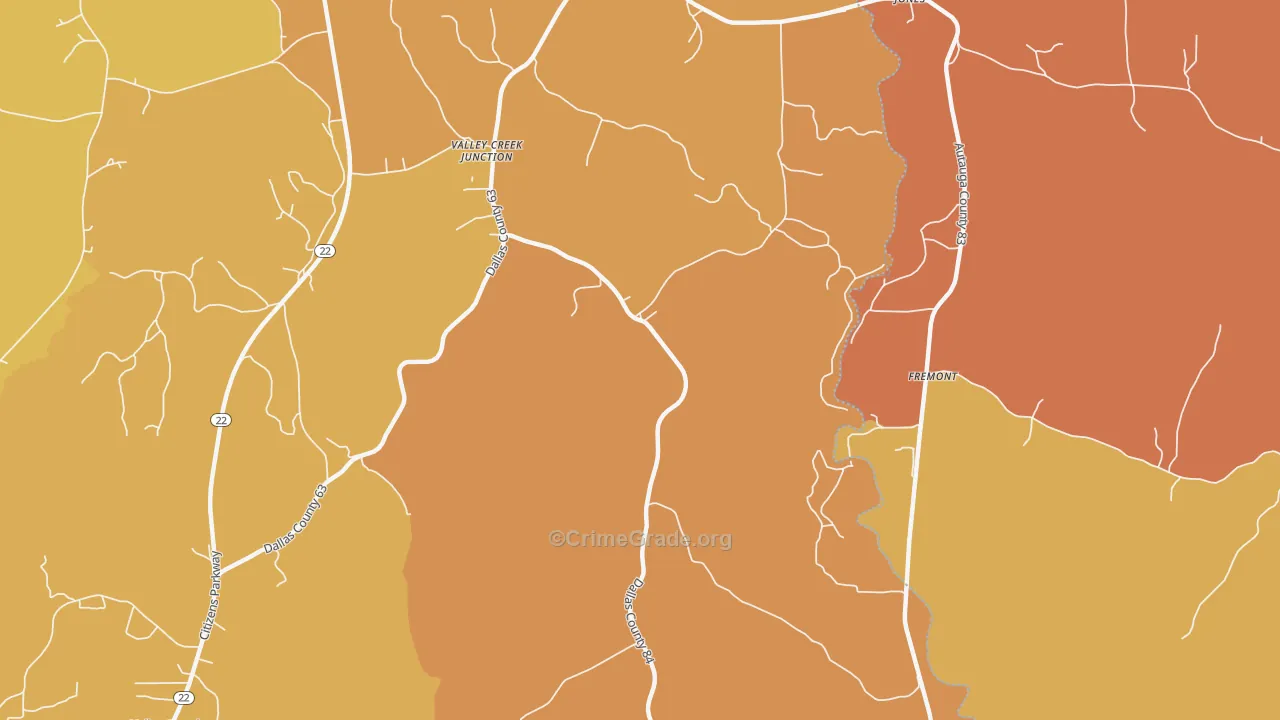 Fremont, AL Map of Burglary Rates