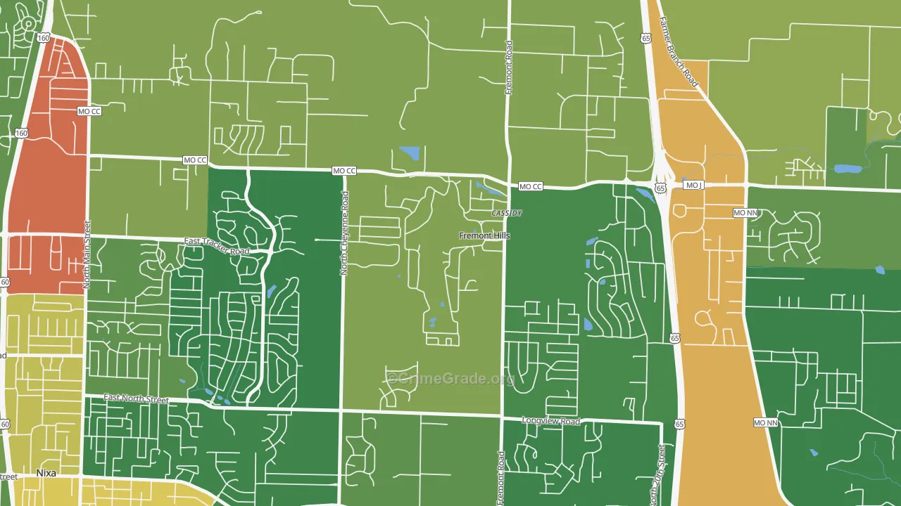 Fremont Hills, MO Map of Burglary Rates