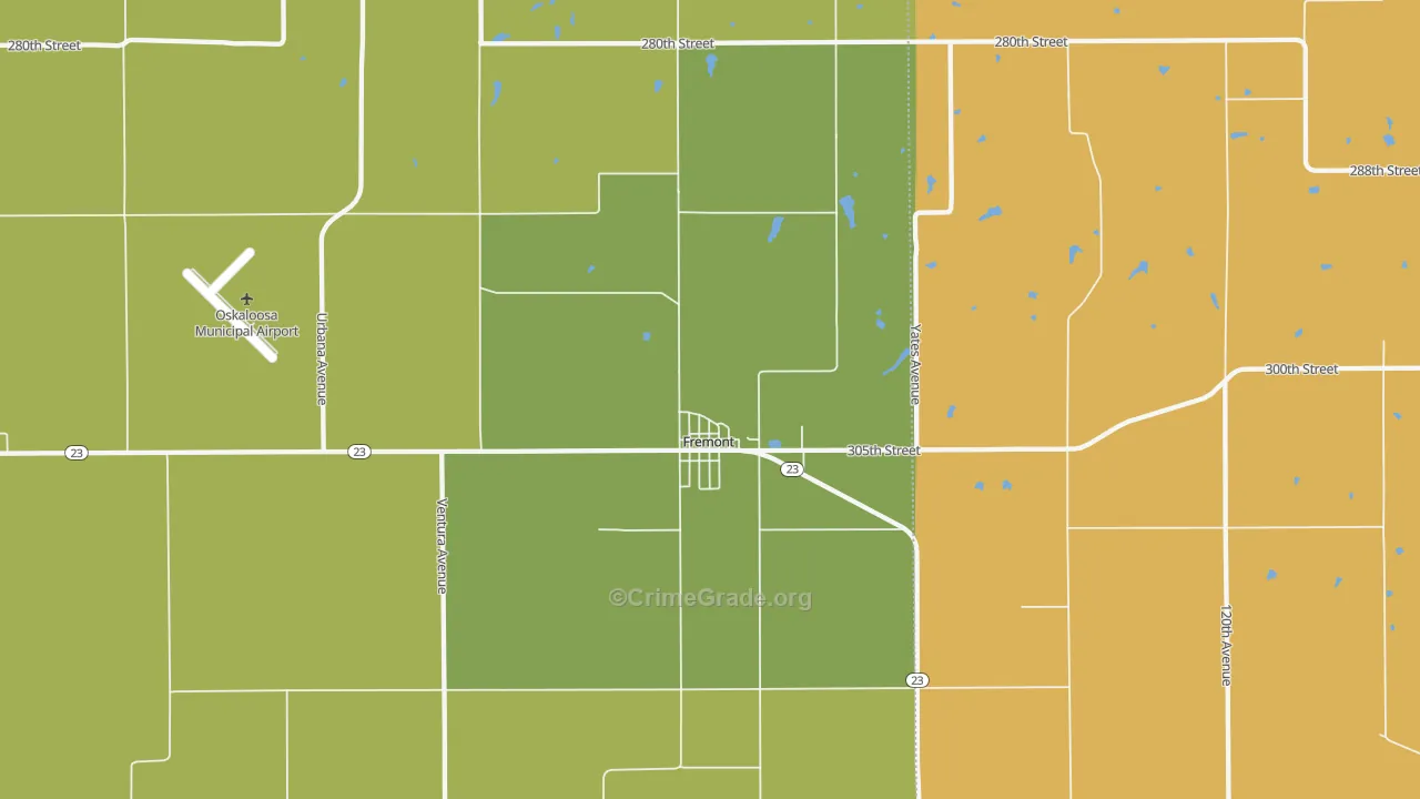 Fremont, IA Map of Burglary Rates