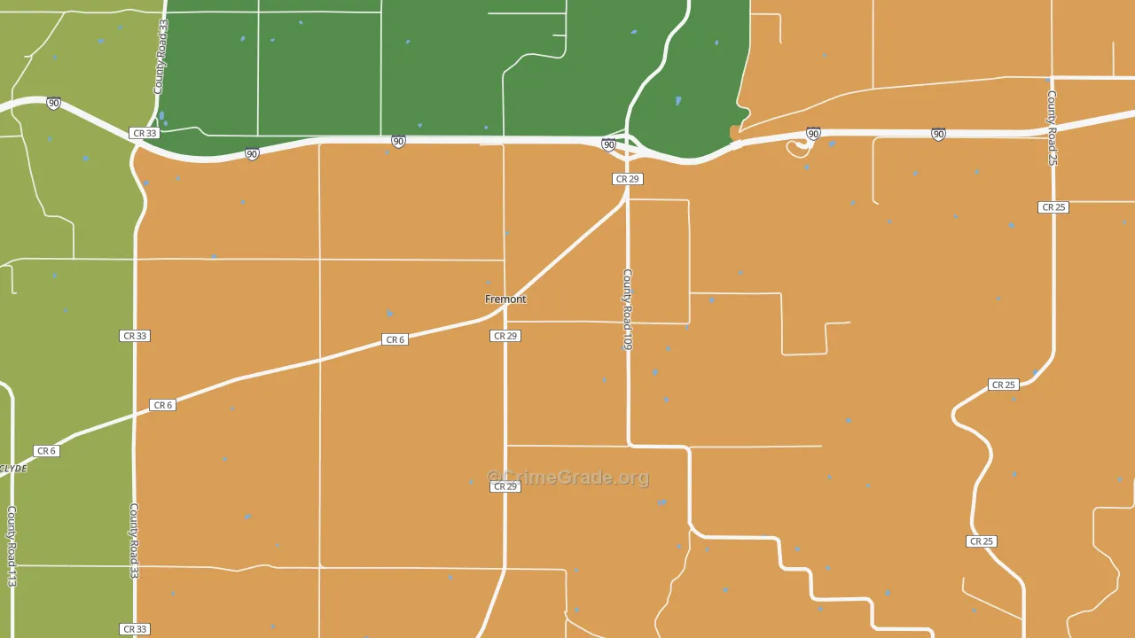 Fremont, MN Map of Burglary Rates