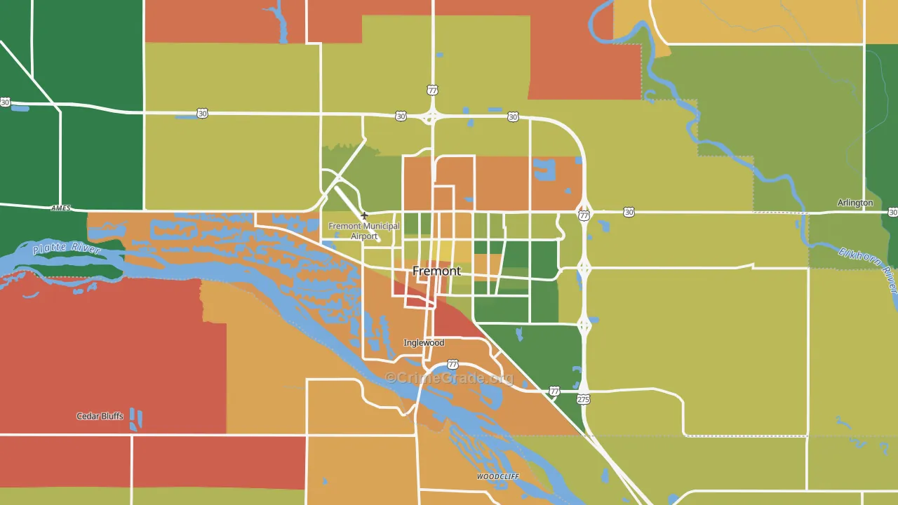 Fremont, NE Map of Burglary Rates