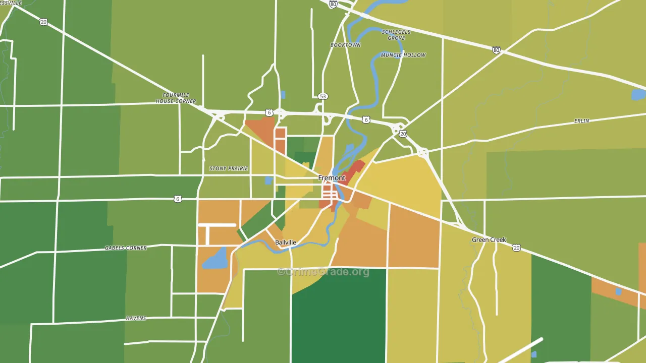 Fremont, OH Map of Burglary Rates