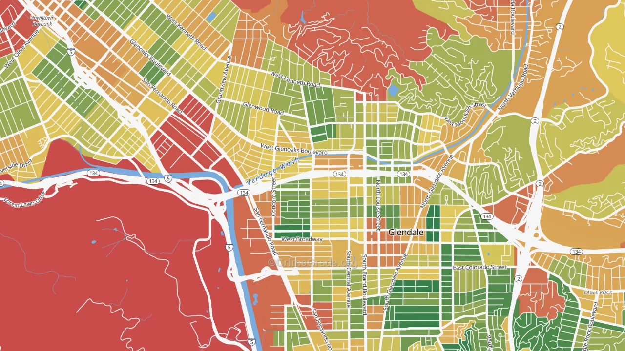 Fremont Park, Glendale, CA Map of Burglary Rates