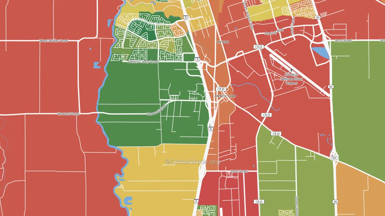 French Camp, CA Map of Burglary Rates