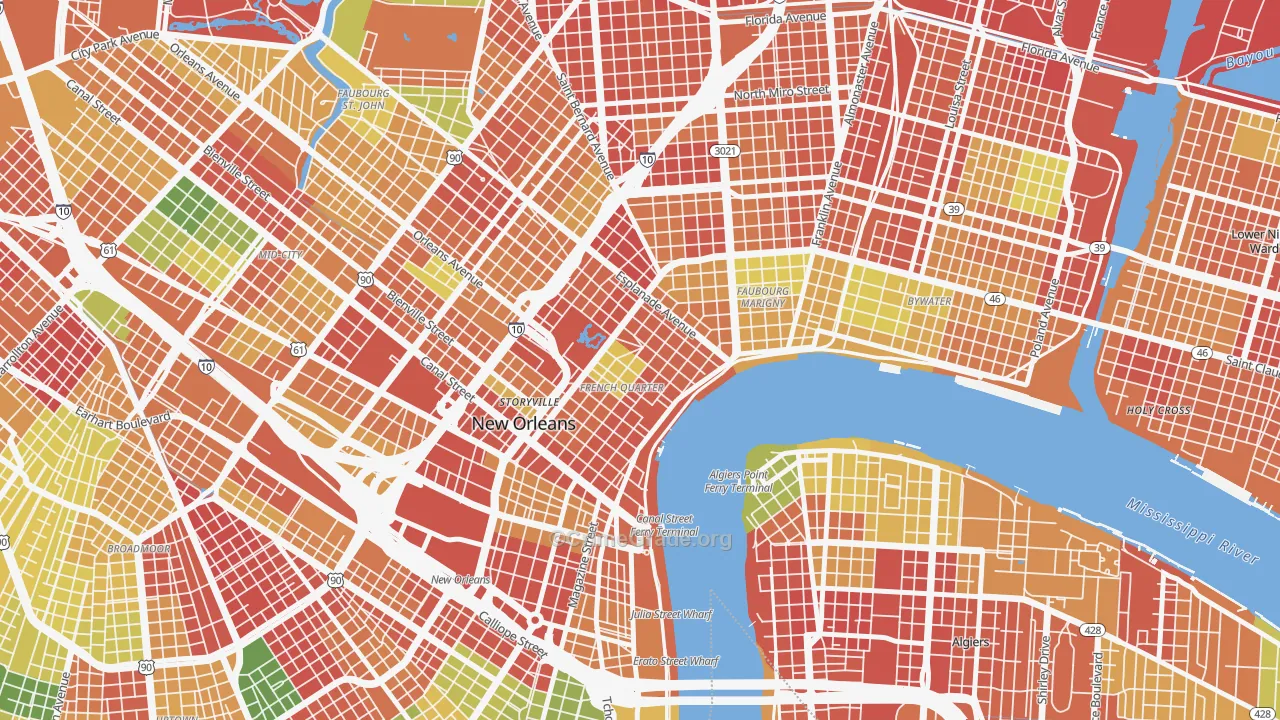French Quarter, New Orleans, LA Map of Burglary Rates