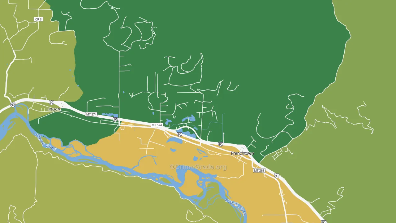 Frenchtown, MT Map of Burglary Rates