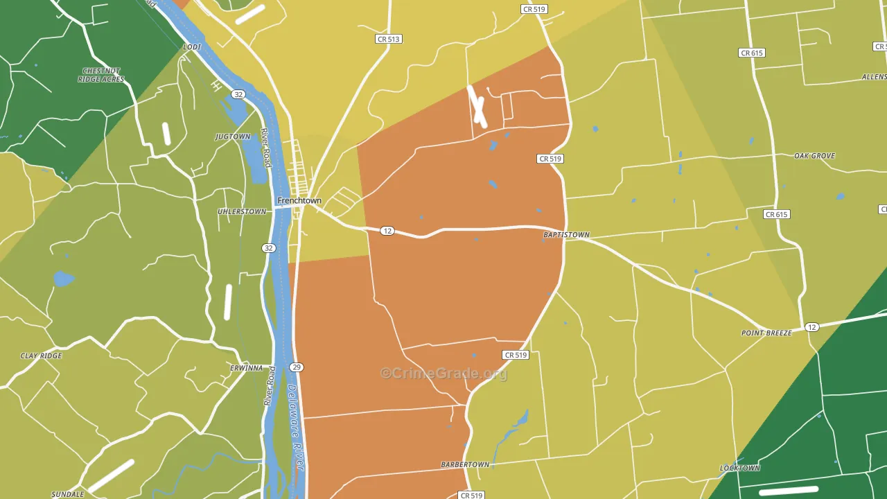 Frenchtown, NJ Map of Burglary Rates
