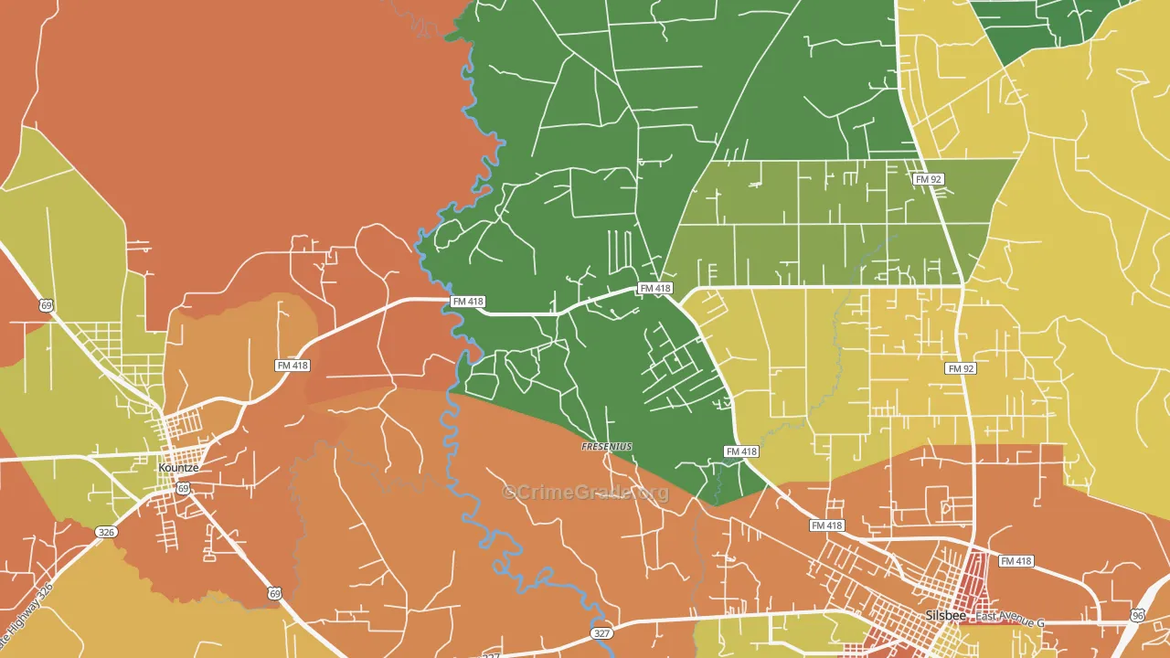 Fresenius, TX Map of Burglary Rates
