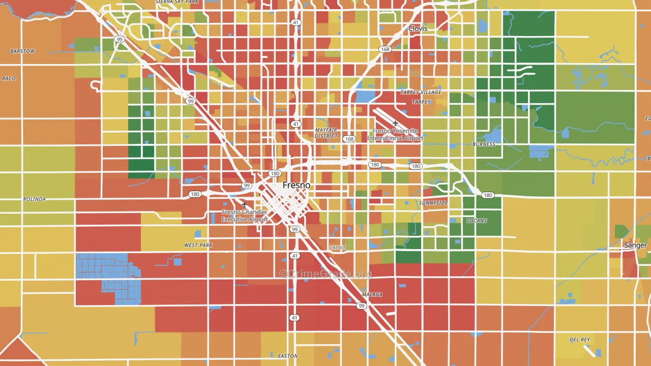 Fresno County, CA Map of Burglary Rates
