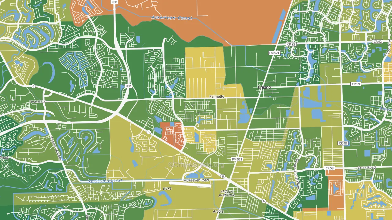 Fresno, TX Map of Burglary Rates