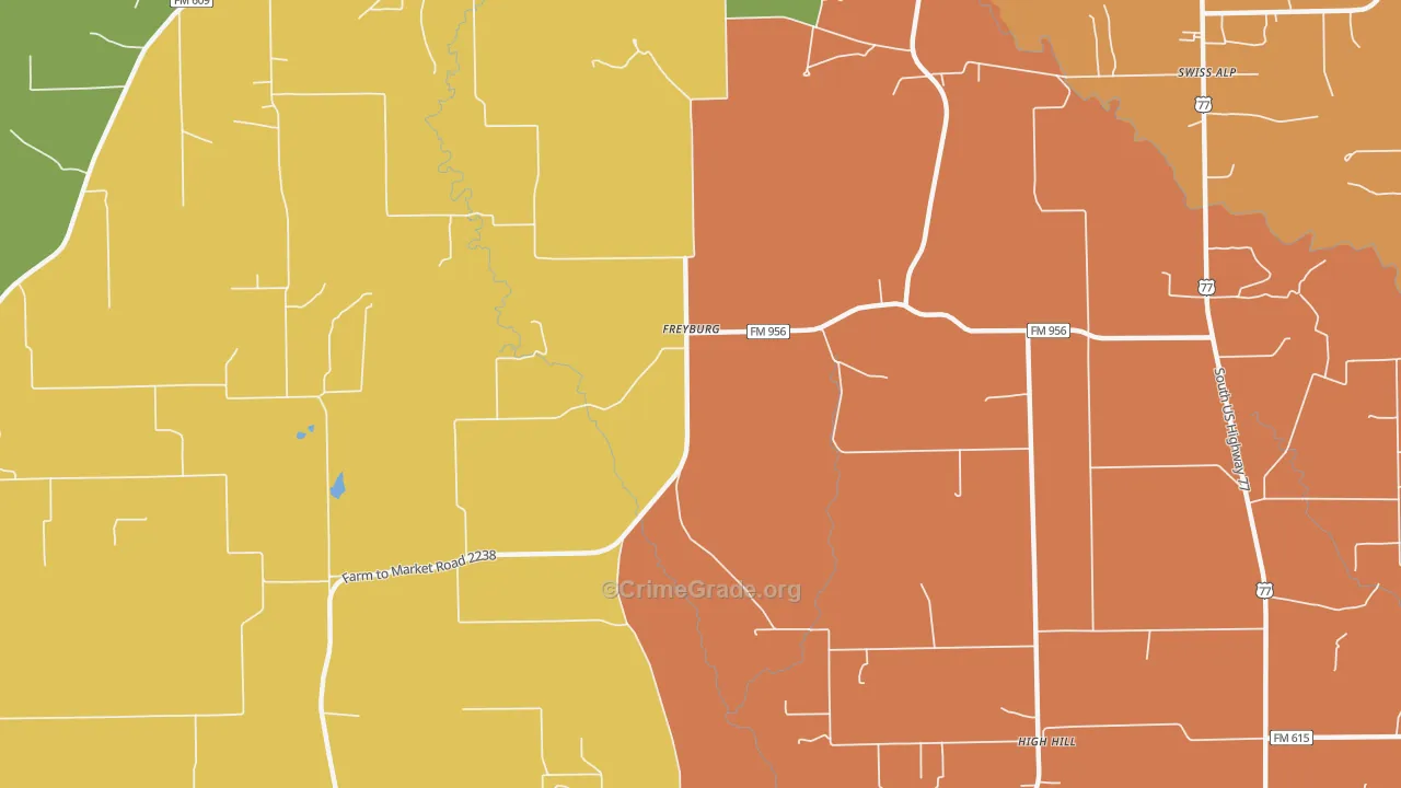 Freyburg, TX Map of Burglary Rates