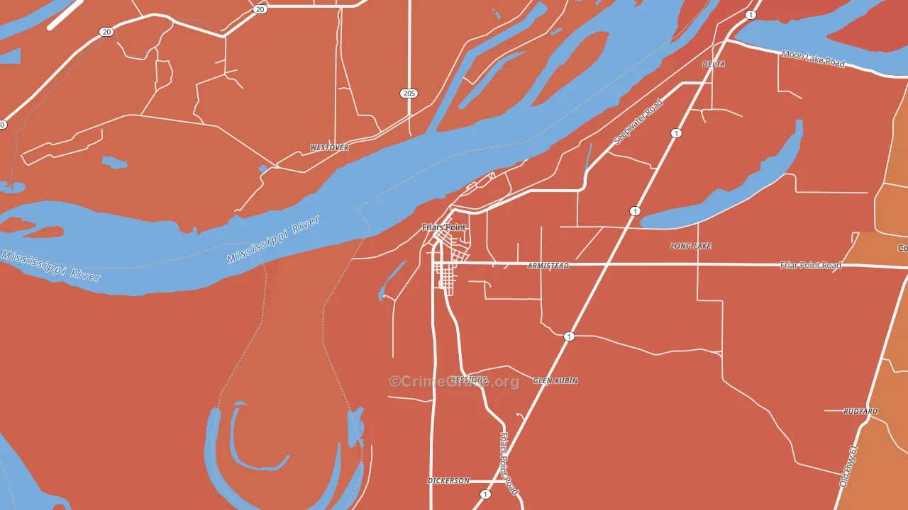 Friars Point, MS Map of Burglary Rates