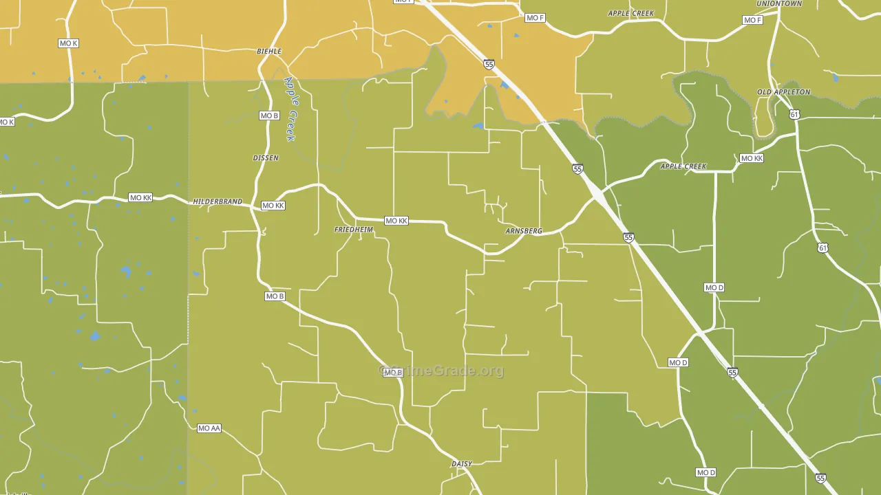 Friedheim, MO Map of Burglary Rates